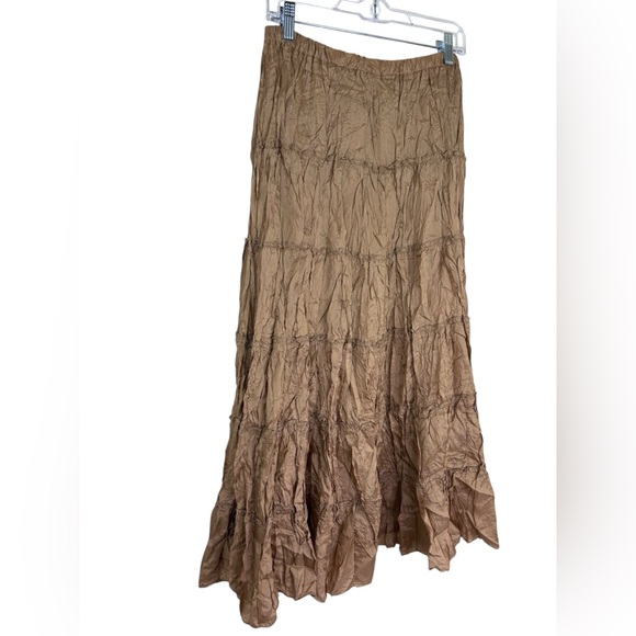Vintage Crinkle Satin Maxi‎ Skirt Tan Size L - Picture 3 of 8